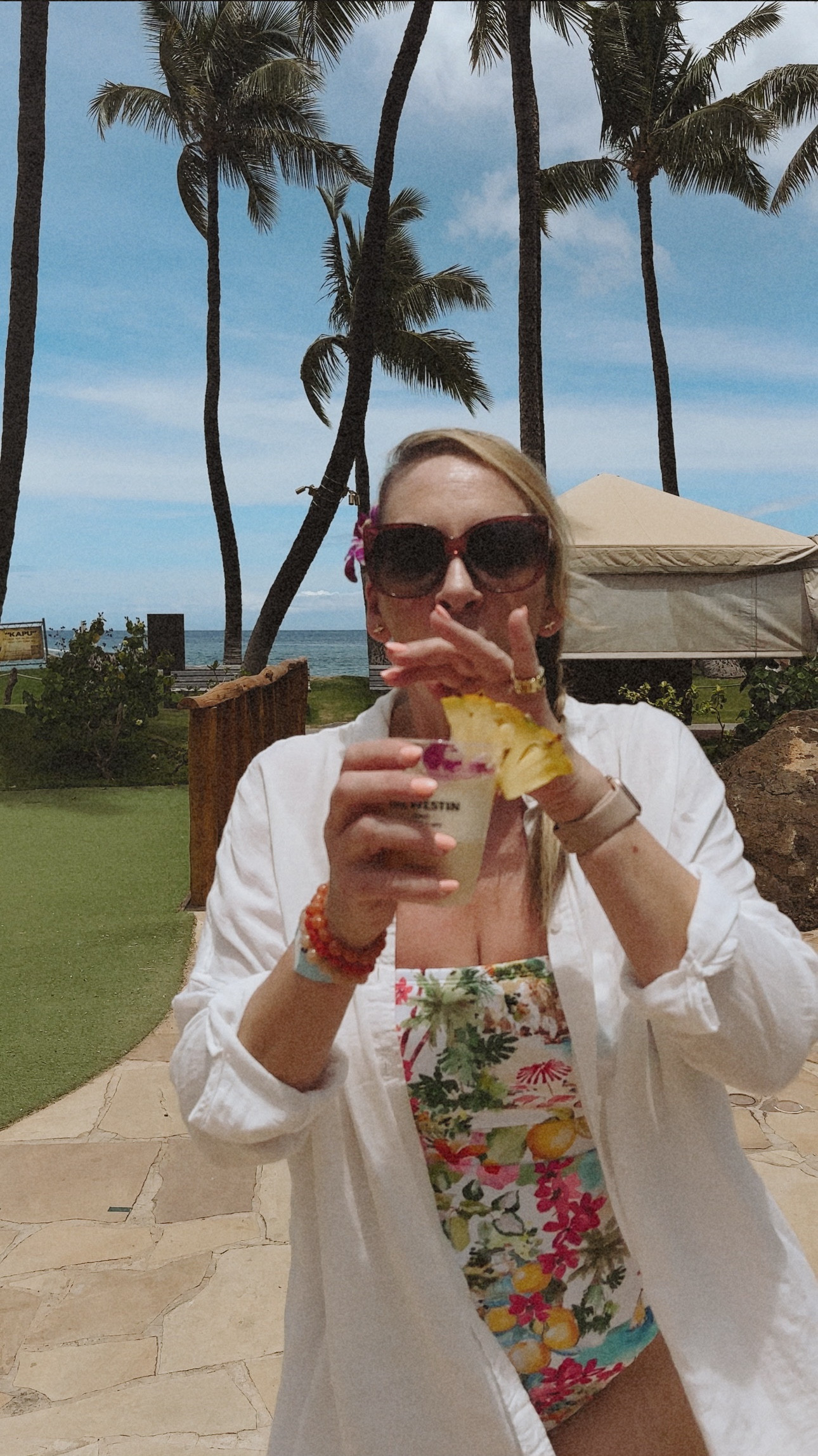 Why are pina colada’s 🍹SO GOOD✨✨Shop the outfit for your next tropical vacation🏝️🍍🌺 The bathing suit is from Target but I can’t find it online. Wearing size L. 

#LTKTravel #LTKSwim #LTKOver40