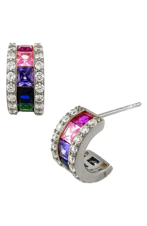 SAVVY CIE JEWELS Rainbow Half Huggie Hoop Earrings in White at Nordstrom | Nordstrom