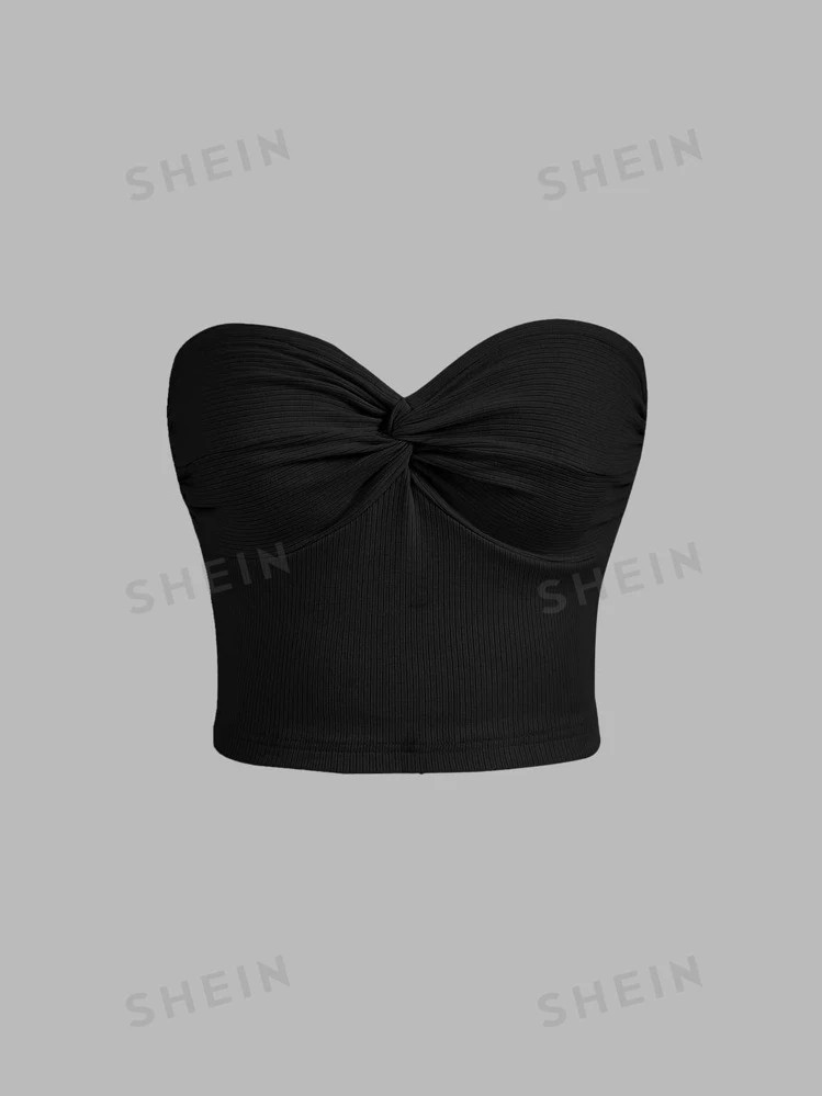 evoluSHEINSHEIN MOD Black Summer Tops Twist Front Ribbed Knit Tube Top,Ladies Casual Rib-Knit,Twi... | SHEIN
