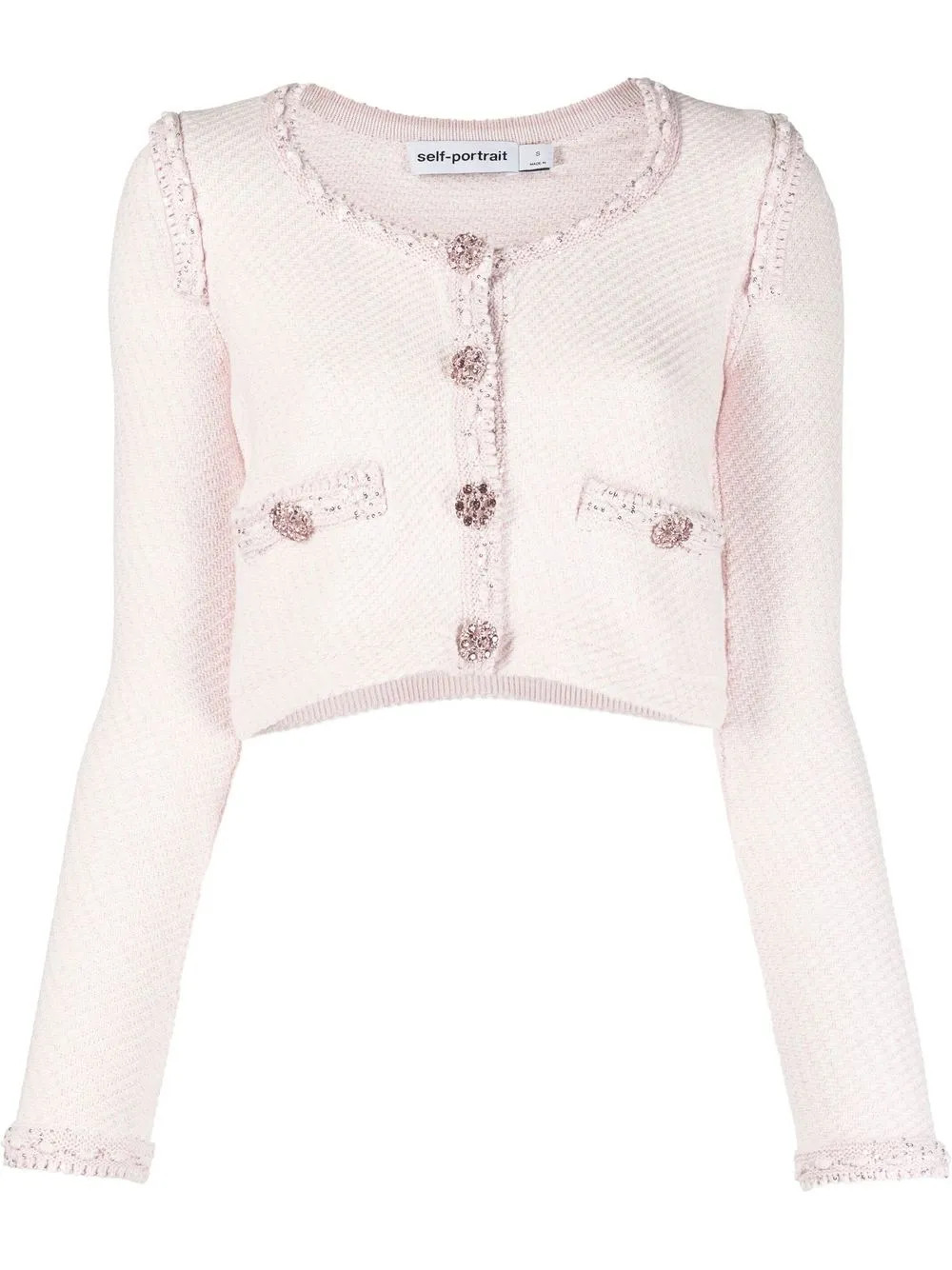 Self-Portrait braided-trim Cropped Cardigan - Farfetch | Farfetch Global