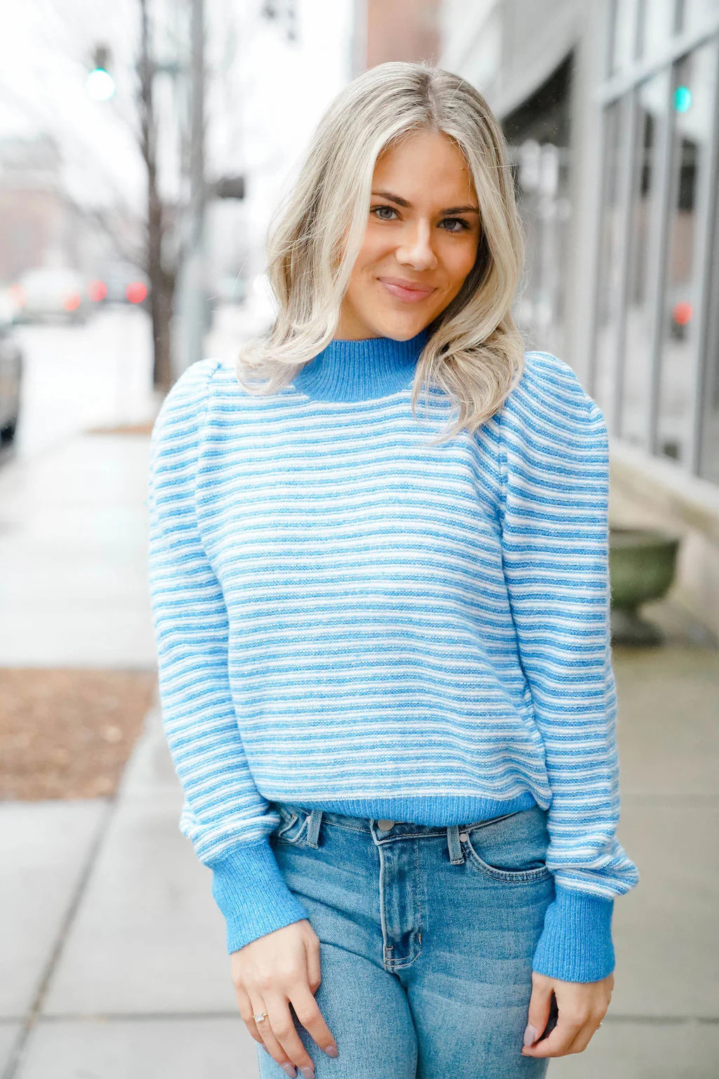 Drawn To You Stripe Mock Neck Sweater | Dress & Dwell