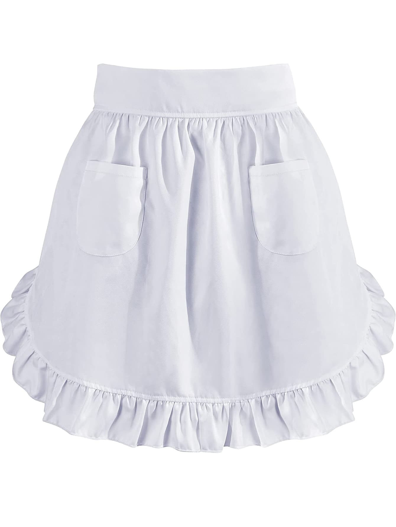 1pc Dual Pocket Ruffle Trim Apron, White Polyester Oil Proof Apron For Kitchen | SHEIN