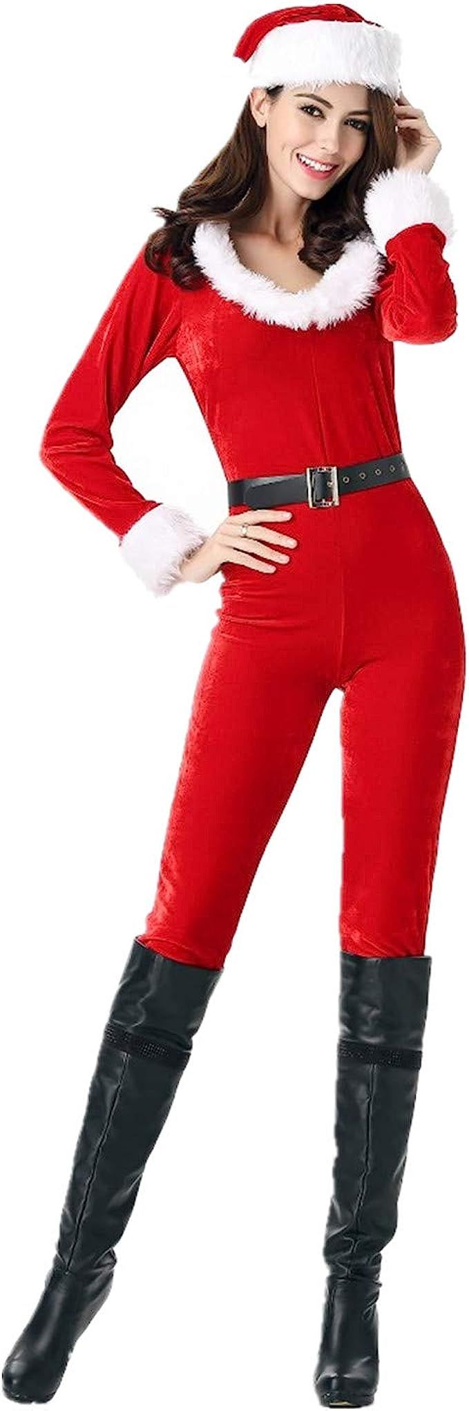 Leright Women's Santa Clause Costume Jumpsuit Christmas Fantasy Holiday Costume | Amazon (US)