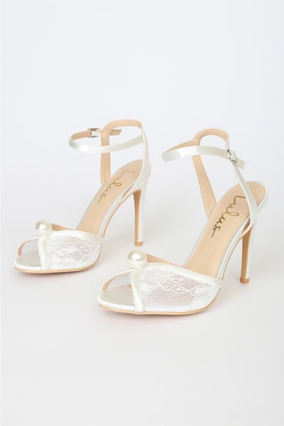 Luelue White Lace Pearl Ankle Strap High Heel Sandals | Lulus (US)