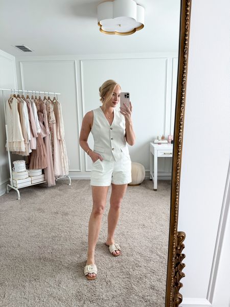 Pretty monochromatic summer outfit from Spanx! Wearing size small in the vest top and medium in the shorts. Use my code EARLYSUMMER for up to 40% off select shorts, dresses, and bodysuits through Sunday, May 19th. Summer outfits // brunch outfits // monochromatic outfits // white shorts // Spanx outfits // Spanx fashion // Spanx sale 

#LTKStyleTip #LTKSeasonal #LTKSaleAlert