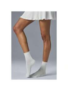 Womens Lettuce Edge Sock White | SHEIN