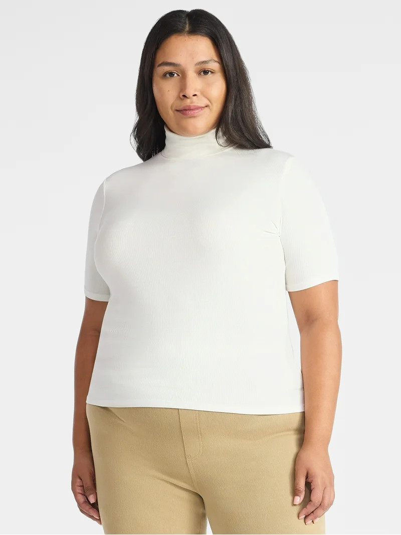 Time and Tru Women's Rib Turtleneck Top with Short Sleeves, Sizes XS-XXXL | Walmart (US)