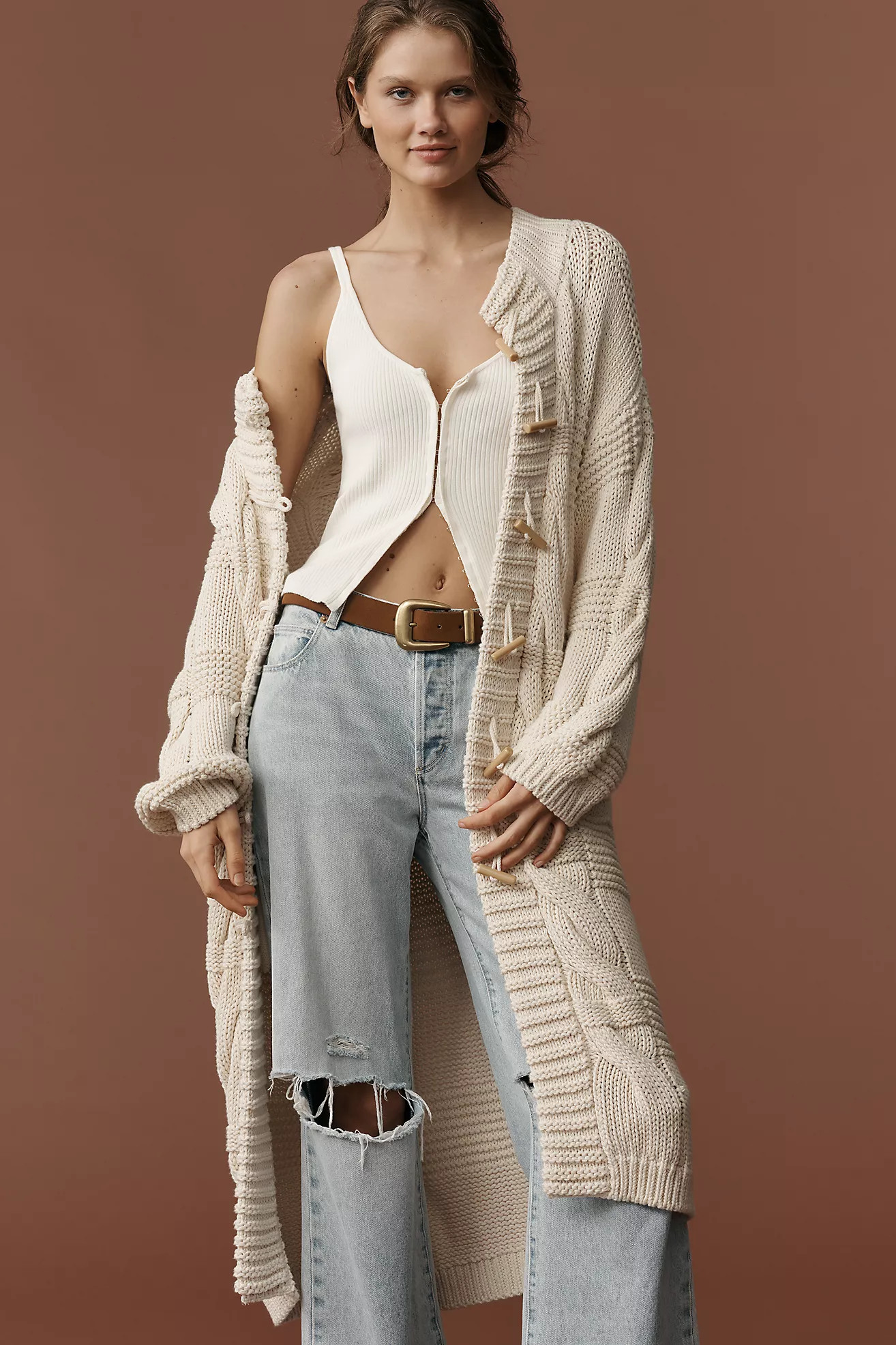 Pilcro Cable-Knit Toggle Duster Cardigan Sweater | Anthropologie (US)