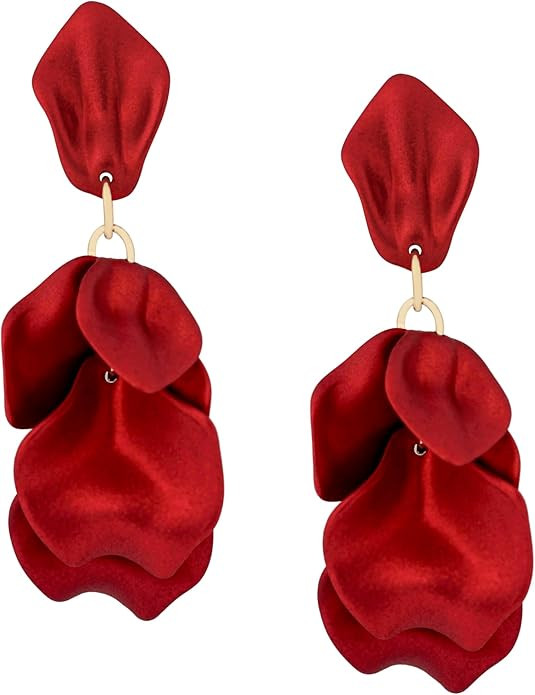Statement Matte Rose Flower Petal Stud Earrings for Women Dangly, Floral Petal Earrings Jewelry A... | Amazon (US)