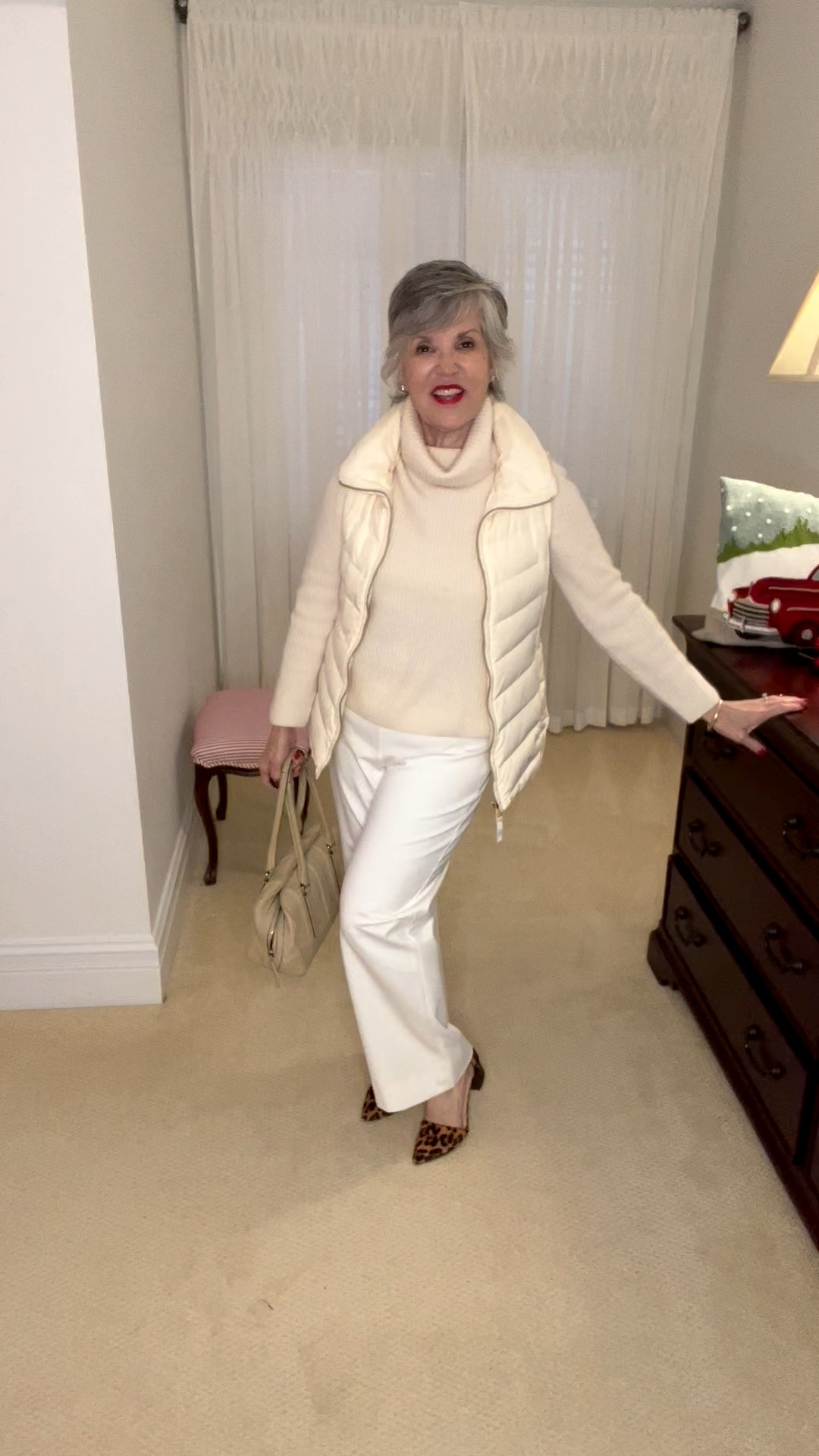 Winter white, all season long 🤍✨
This look is chic, cozy, and endlessly wearable — perfect for the holidays and for all winter long. I love mixing soft winter whites with a pop of leopard for a little personality.

Wearing:
• Winter white puffer vest
• Winter white cashmere ribbed turtleneck
• Winter white pants
• Leopard heels
• Gold jewelry
• Tan bag

Everything is linked below ⬇️ for easy shopping 🤍 Save this look for holiday parties, winter dinners, or anytime you want to feel polished but comfortable. Happy holidays and happy new year !

#WinterWhite #WinterStyle #HolidayOutfit #ClassicStyle #ChicStyle #NeutralOutfit #Over50Style #TimelessStyle #LTKStyle #DrJulieMarshall

#LTKootd #LTKOver40 #LTKHoliday