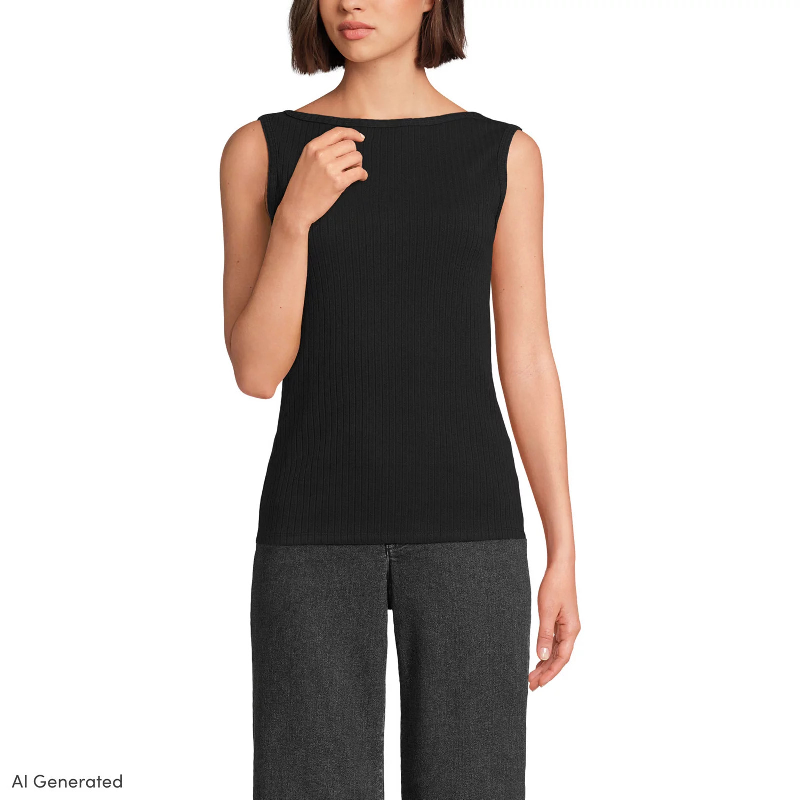 Women's Lands' End Sleeveless Pointelle Rib Boat Neck Tank, Size: Medium, Black | Kohl's