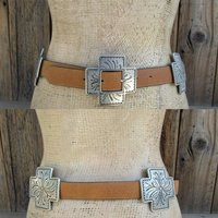 Nos 80S 90S Camel Brown Leather & Metal Concho Belt | Cross Concha Southwest Western 27.25 To 30.75 | Etsy (US)