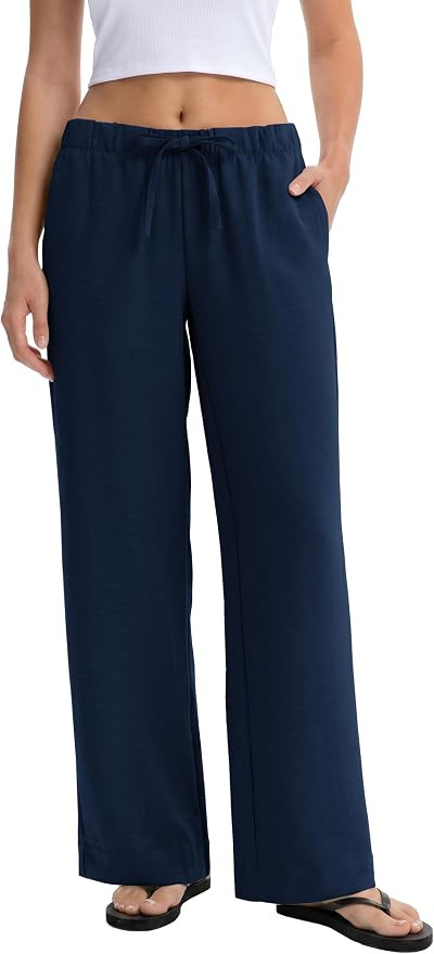 Abonlen Wide Leg Pants for Women Casual Flowy Crepe Trousers Wrinkle Free Relaxed Fit Lounge Work... | Amazon (US)
