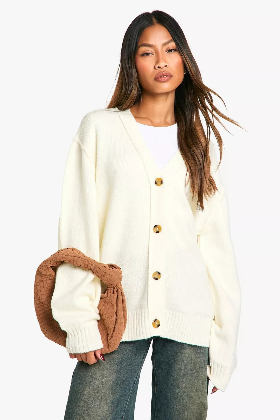Seam Detail Soft Knit Boyfriend Oversized Cardigan | boohoo (US & Canada)