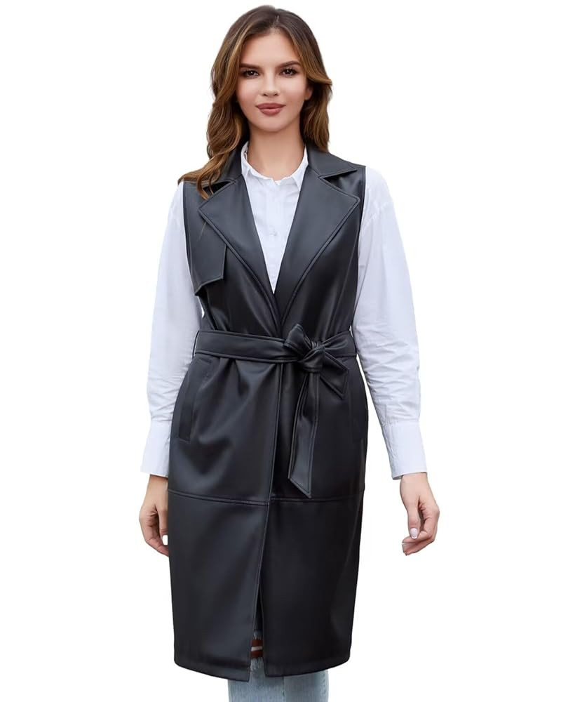 DIASHINY Faux Leather Vest For Women Long Lapel Sleeveless Drape Open Front PU Cardigan | Amazon (US)