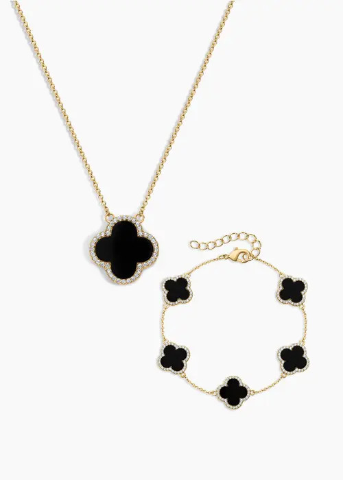 Electric Picks Icon Black Clover Bracelet and Necklace - Set of 2 at Nordstrom | Nordstrom