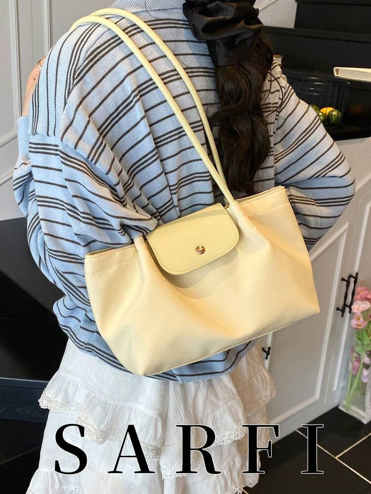 Minimalist Style Solid Color Women's Shoulder Bag, High-End Button Decorated Tote Bag, Fashionabl... | SHEIN