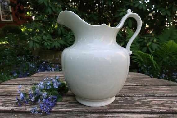 Old White Ironstone Pitcher Large Ewer Pitcher Pottery Vase "Maine" Knowles, Taylor, and Knowles ... | Etsy (US)