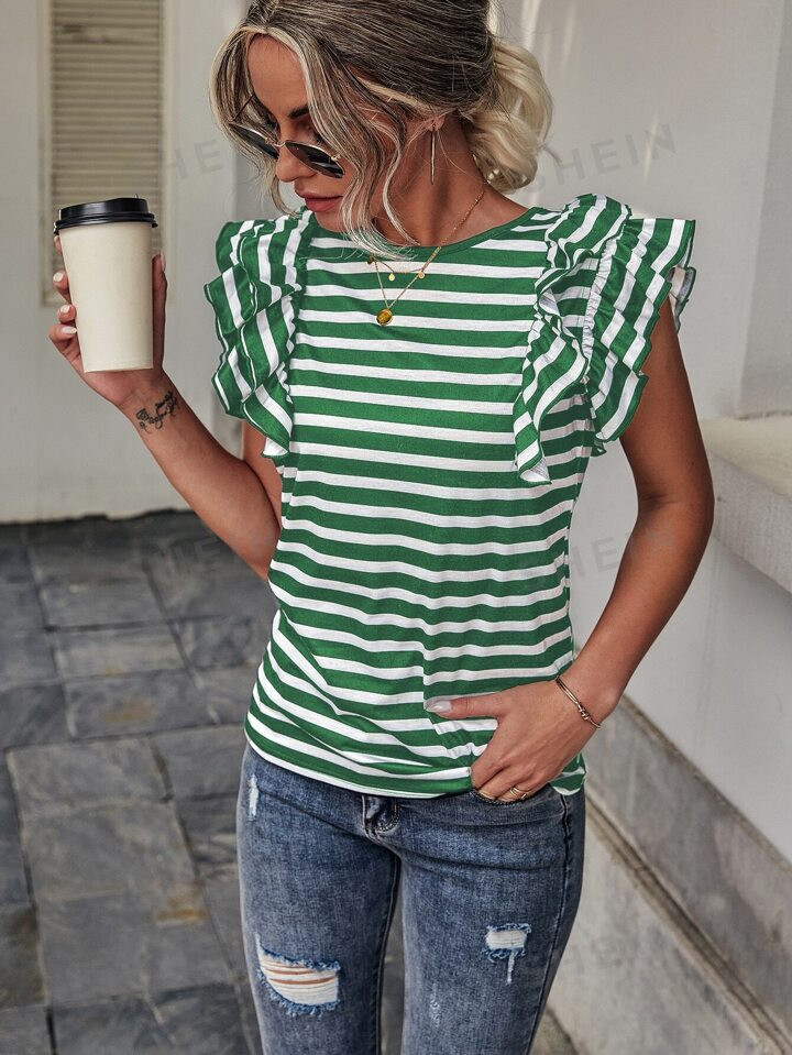 SHEIN LUNE Striped Butterfly Sleeve Tee | SHEIN USA | SHEIN