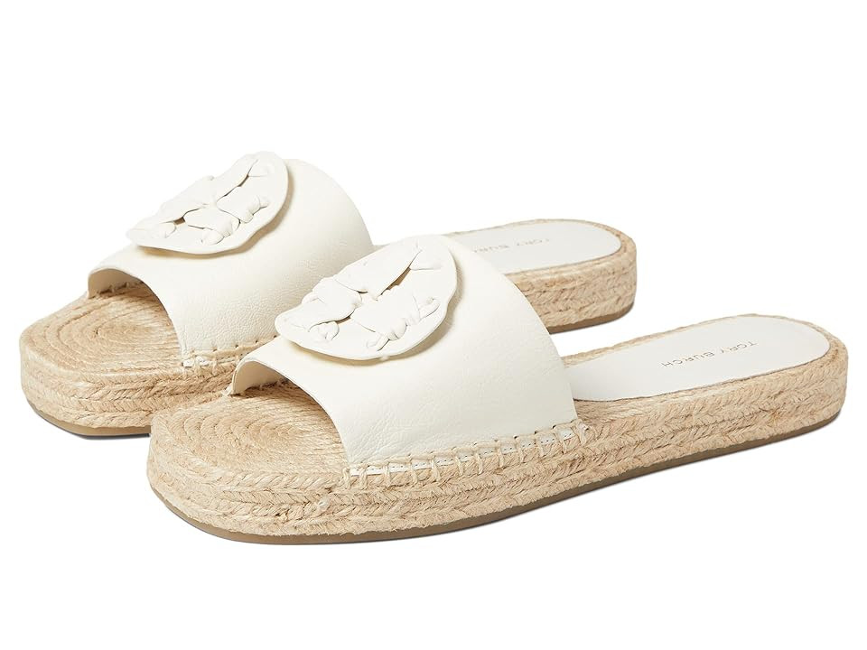 Tory Burch Woven Double T Espadrille Slide (New Ivory/New Ivory) Women's Shoes | Zappos