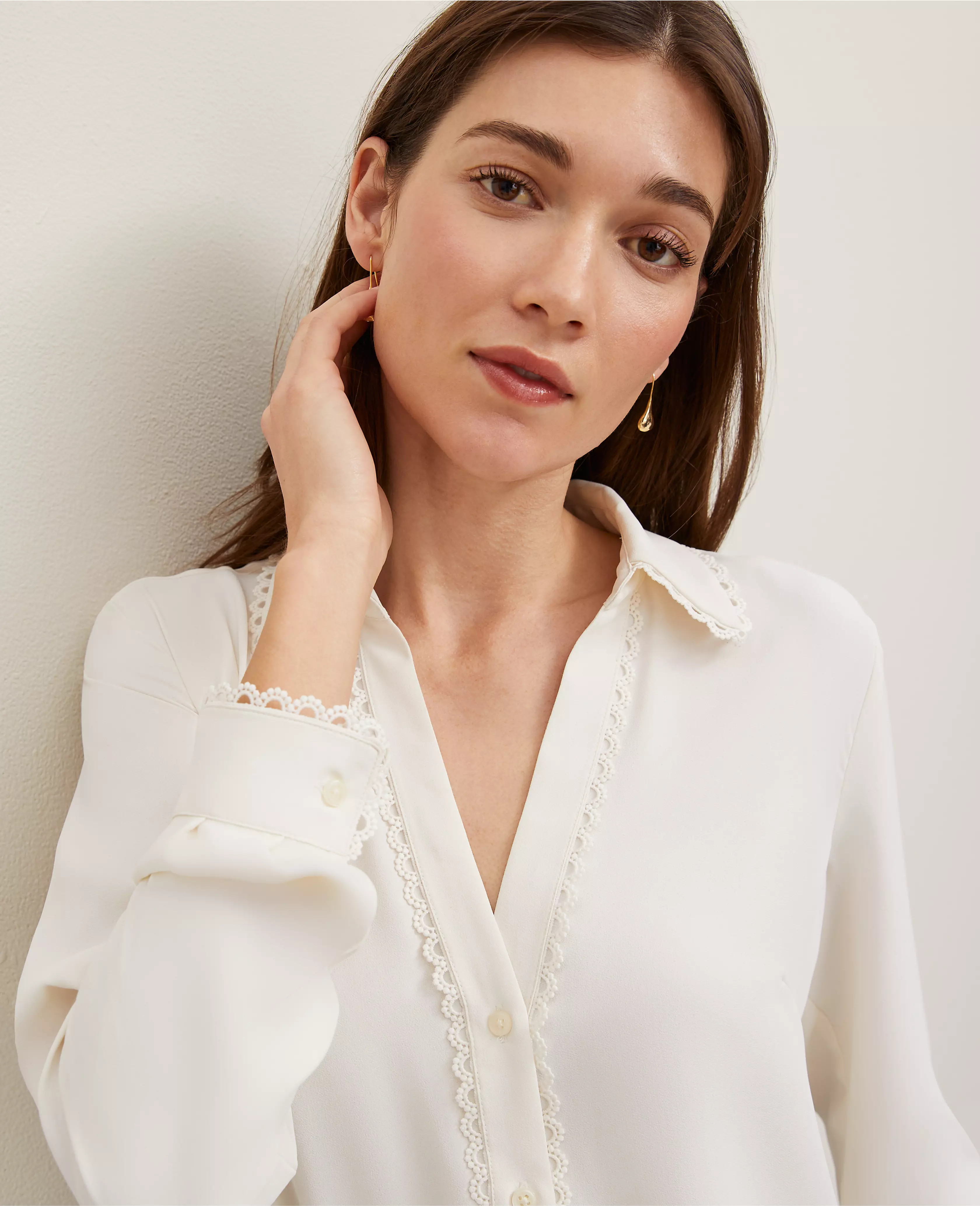 Lace Trim Essential Shirt | Ann Taylor
