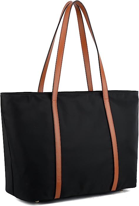 YALUXE Tote for Women Leather Nylon Shoulder Bag Women's Oxford Large Capacity Work fit 15.6 inch | Amazon (US)