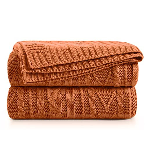 Aormenzy Rust Orange Cable Knit Throw Blankets for Couch Bed Sofa, Acrylic Knitted Blanket, Soft Cozy Throw Blanket, 50" x 60" | Amazon (US)