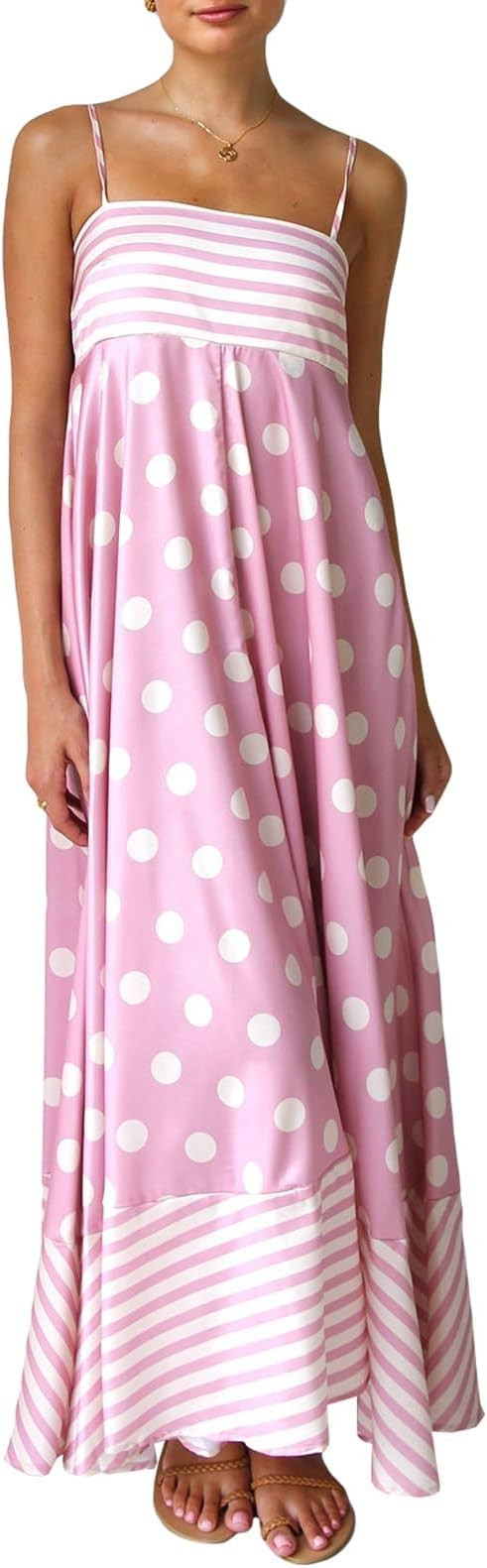 Women Graphic Maxi Cami Dress Spaghetti Strap Floral Boho Long Dress Flowy Summer Holiday Beach D... | Amazon (US)