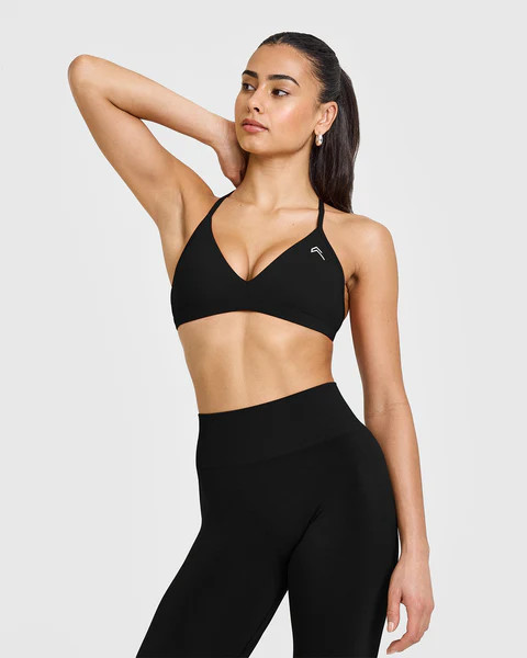 EasyLift™ Ultra Minimal V Neck Bralette with White Logo 
 Black | Oner Active (UK / US)