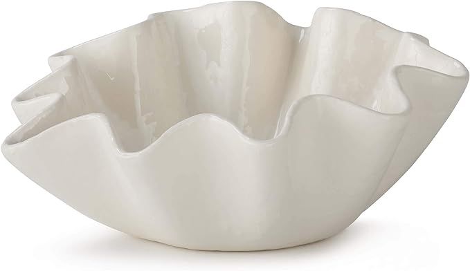 Regina Andrew Ruffle Ceramic Large 5-1/2" High White/Natural Ivory Centerpiece Bowl | Amazon (US)