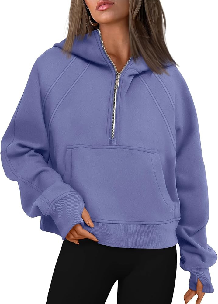 WYNNQUE Womens Hoodies Oversized Sweatshirts Half Quarter Zip Pullover Cropped Long Sleeve Fall O... | Amazon (US)