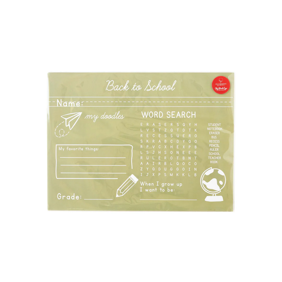 Occasions By Shakira - Back To School Green Chalkboard Placemat | My Mind's Eye