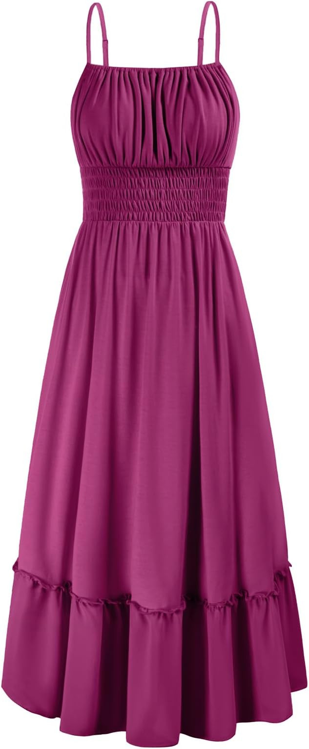 GRACE KARIN Womens 2025 Summer Dress Casual Sleeveless Spaghetti Strap Smocked Ruffle Beach Long ... | Amazon (US)