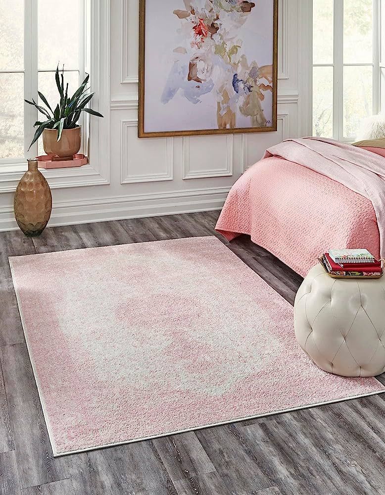 Rugs.com Dover Collection Rug – 4' x 6' Pink Low-Pile Rug Perfect for Entryways, Kitchens, Brea... | Amazon (US)