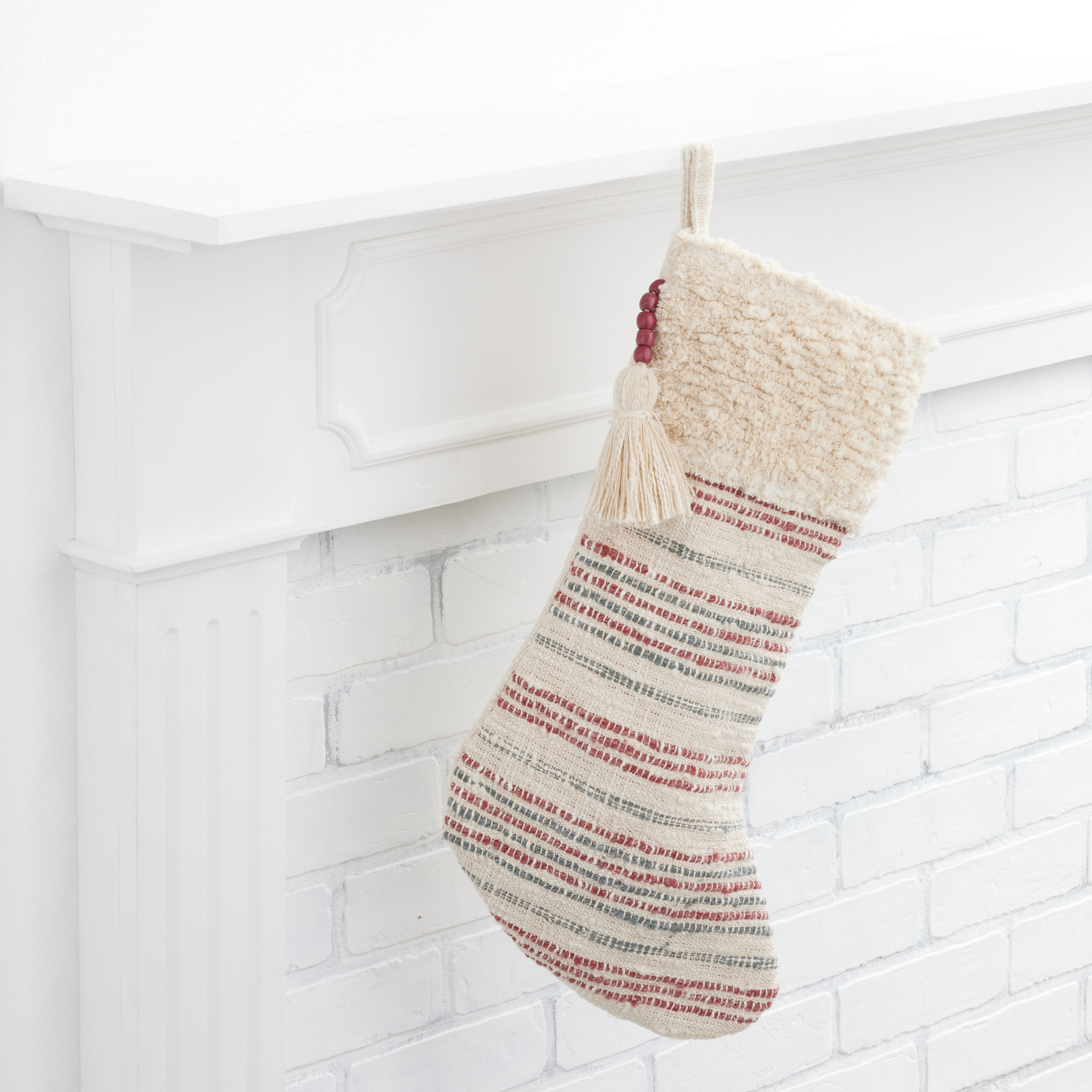 Ivory Multicolor Woven Stripe Christmas Stocking | World Market