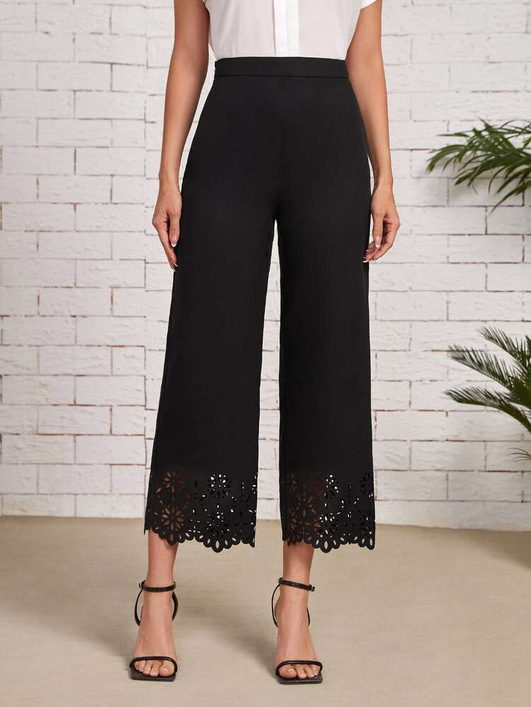 EMERY ROSE Laser Cut Straight Leg Pants | SHEIN