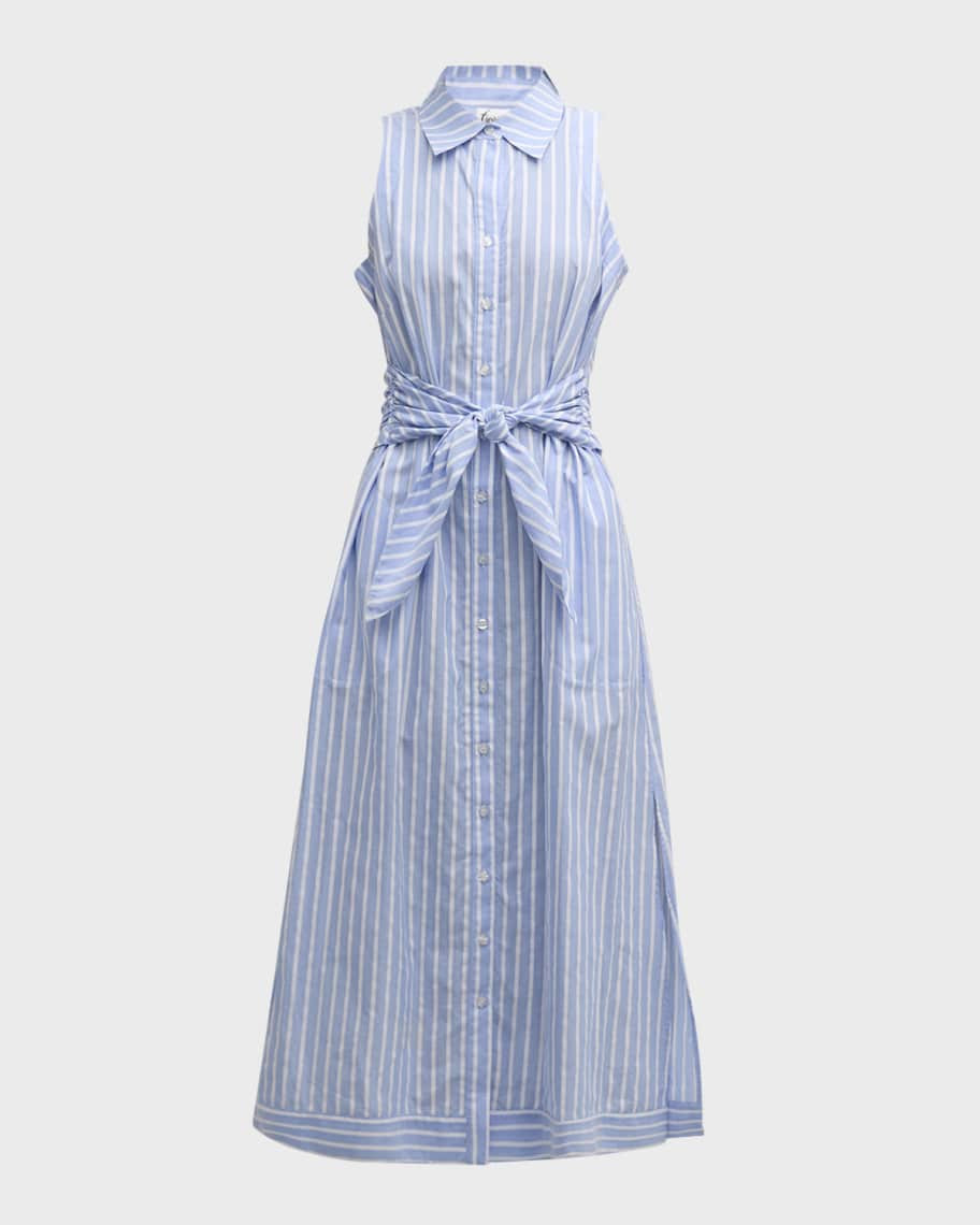 Ellis Striped Cotton Dobby Midi Shirtdress | Neiman Marcus