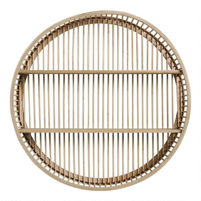 Round Natural Rattan and Wood Sydney Wall Storage | World Market