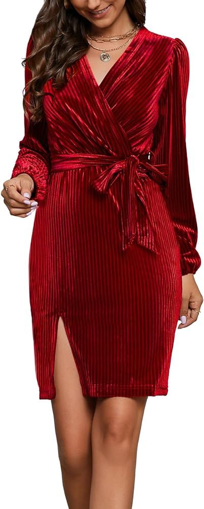 CVCoin Velvet Dress for Women Long Sleeve Wrap Sexy Cocktail Party. | Amazon (US)