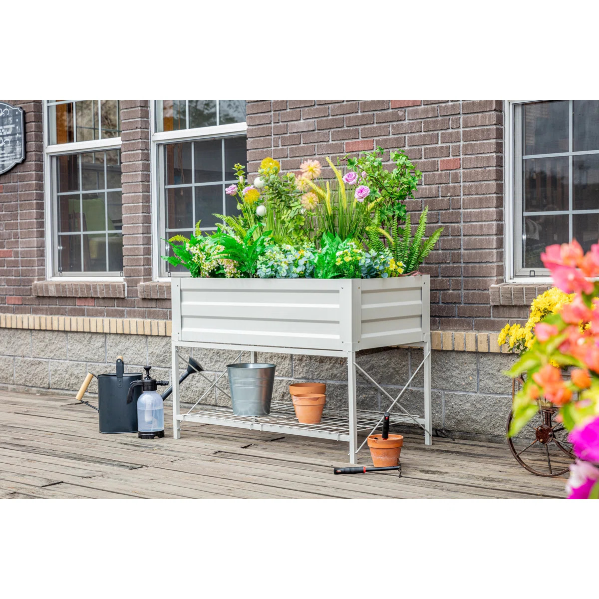 Abubokar Steel Raised Garden Bed with Liner and Storage Shelf | Wayfair North America