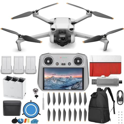 DJI Mini 3 Drone (DJI RC) - & Fly More Kit Lightweight and Foldable 34-min Flight Time Camera Drone Bundle with Built in Monitor, with 128 GB SD, 3.0 USB Card Reader, Landing Pad, Backpack and More | Amazon (US)