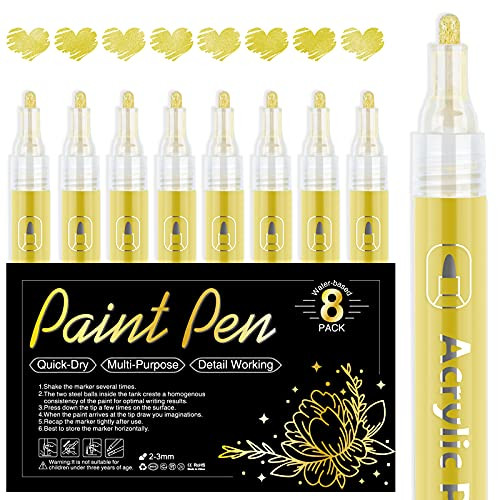 AKARUED Gold Paint Pen Paint Marker: 8 Pack Acrylic Gold Marker Metallic Paint Pens for Wood, Black Paper, Rock Painting, Stone, Glass, Metal, Ceramic, Graffiti, Draw Water-Based Ink Paint Pen Set | Amazon (US)