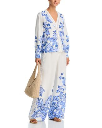 AQUA Placed Floral Blouse & Placed Floral Lace Wide Leg Pants - Exclusive | Bloomingdale's Women | Bloomingdale's (AU)