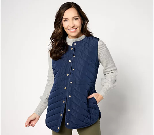 Isaac Mizrahi Live! Clubhouse Quilted Snap Front Vest w/ Drawstring - QVC.com | QVC