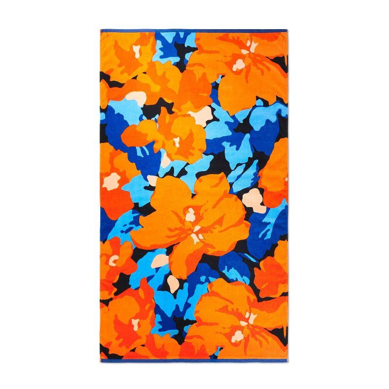 Floral Printed Beach Towel Orange/Blue - Tabitha Brown for Target | Target