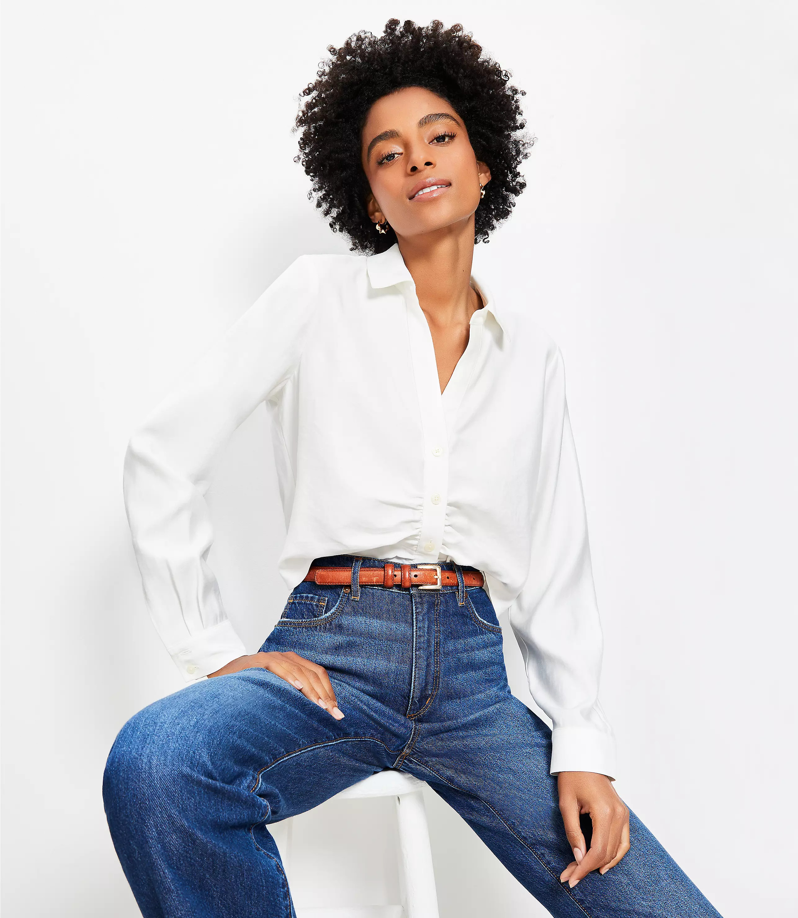 Shirred Modern Shirt | LOFT