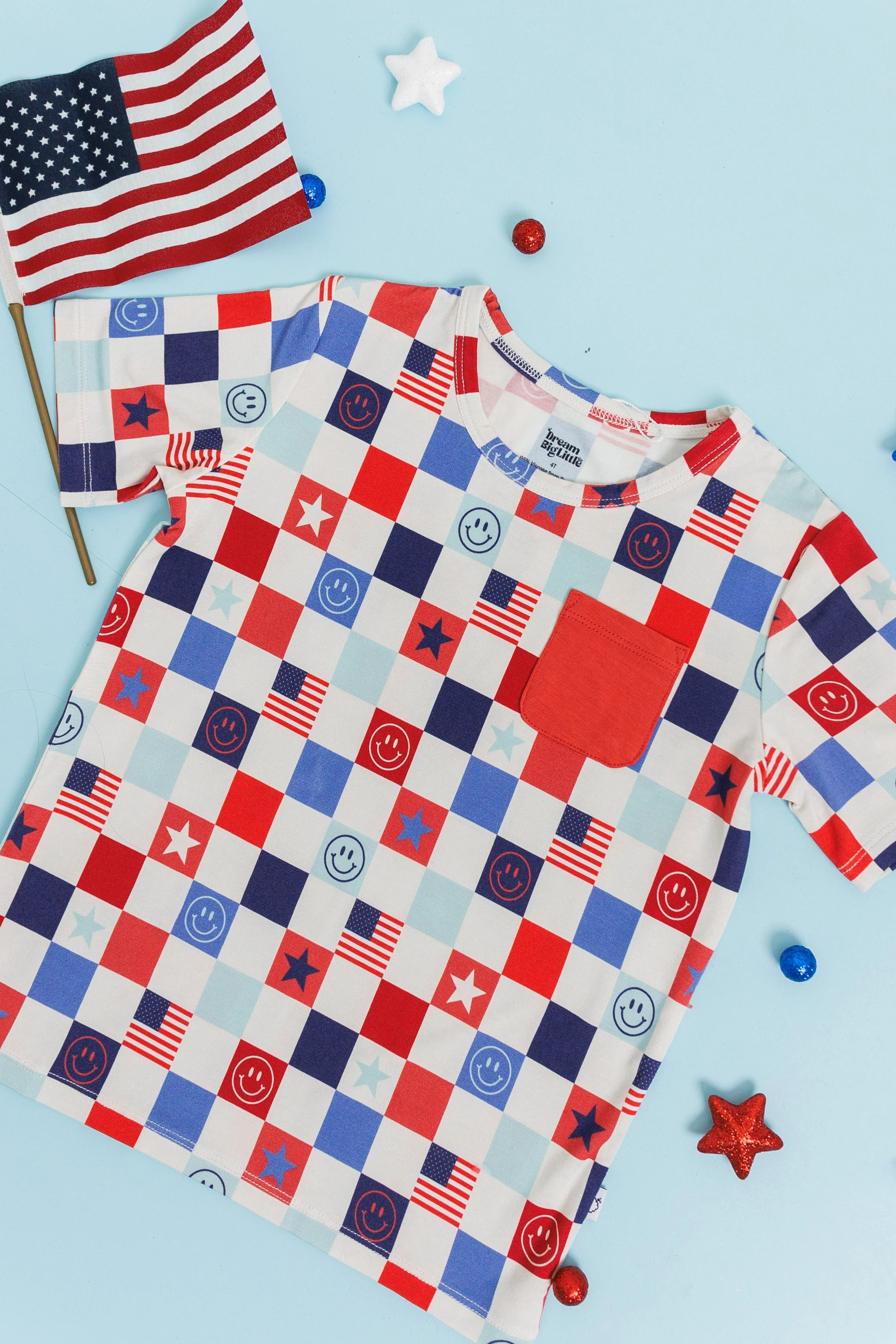 HOME OF THE FREE CHECKERS DREAM POCKET TEE | Dream Big Little Co.