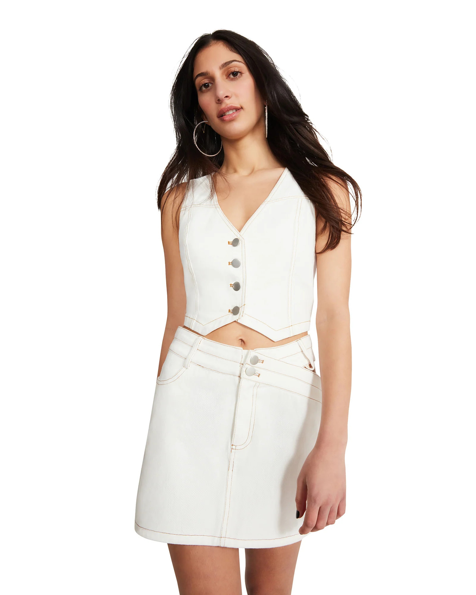 BUTTON FRONT VEST WHITE | Steve Madden (US)