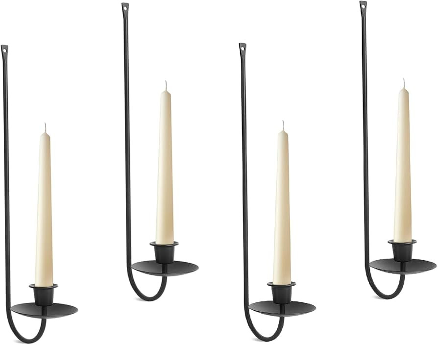 Black Wall Candle Holder Set of 4, Stylish Metal Wall Mount Candle Sconces, Modern Wall Decoratio... | Amazon (US)