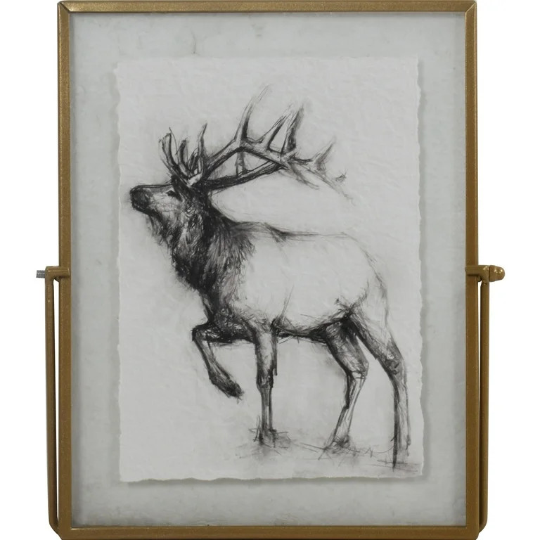 Rustic Reindeer Sketch with Metal Easel Tabletop Decor, 7 in x 9 in, by Holiday Time | Walmart (US)